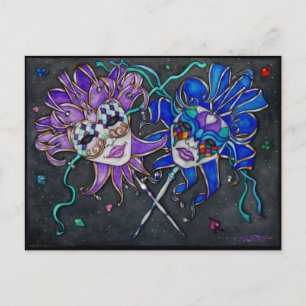 Jester-maskers voor comedy/tragedie briefkaart