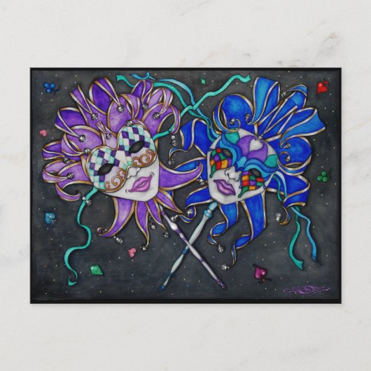 Jester-maskers voor comedy/tragedie briefkaart (Voorkant)