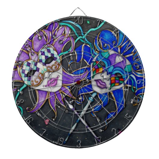 Jester-maskers voor comedy/tragedie dartbord (Voorkant)