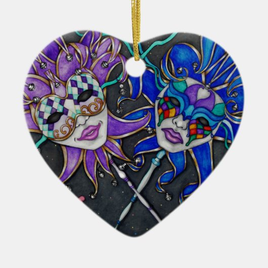 Jester-maskers voor comedy/tragedie keramisch ornament (Voorkant)