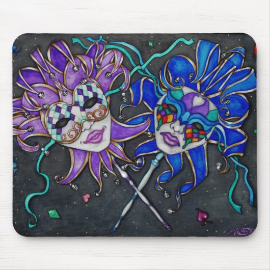 Jester-maskers voor comedy/tragedie muismat (Voorkant)