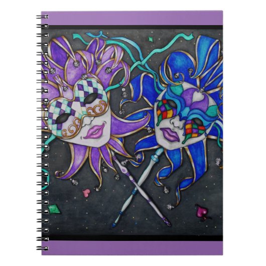 Jester-maskers voor comedy/tragedie notitieboek (Voorkant)