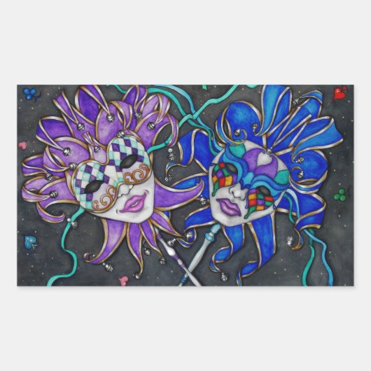 Jester-maskers voor comedy/tragedie rechthoekige sticker (Voorkant)