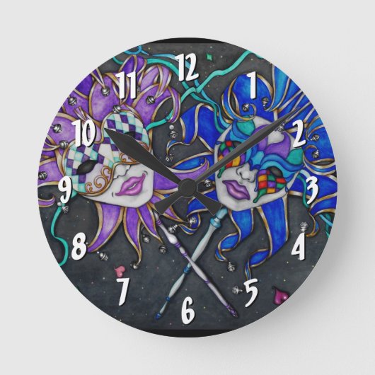 Jester-maskers voor comedy/tragedie ronde klok (Voorkant)