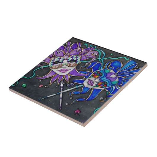 Jester-maskers voor comedy/tragedie tegeltje (Zijkant)