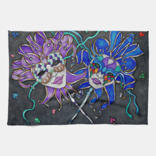 Jester-maskers voor comedy/tragedie theedoek