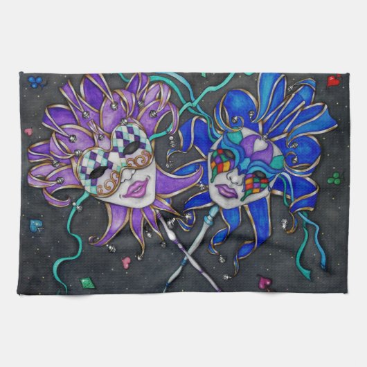 Jester-maskers voor comedy/tragedie theedoek (Horizontaal)