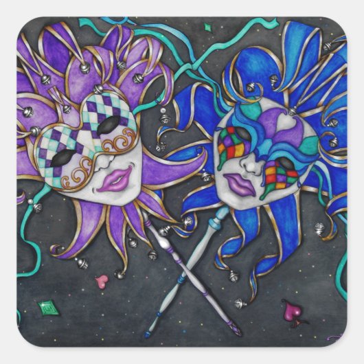 Jester-maskers voor comedy/tragedie vierkante sticker (Voorkant)