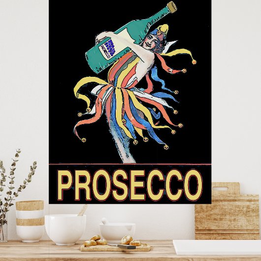  jester met Prosecco-fles, Poster (Keuken)