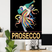 jester met Prosecco-fles, Poster (Thuiskantoor)