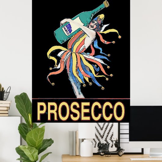 jester met Prosecco-fles, Poster (Thuiskantoor)