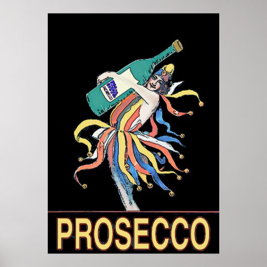 jester met Prosecco-fles, Poster (Voorkant)