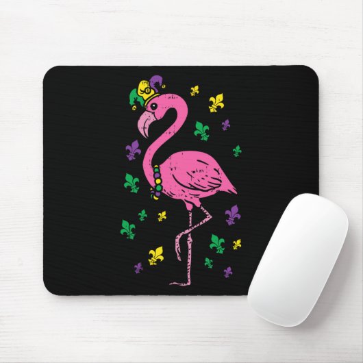Jester Pink Flamingo Bird Animal Cute Mardi Gras C Muismat (Met muis)
