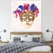 Jester porseleinen masker met linten en bellen canvas afdruk (Insitu (Slaapkamer))