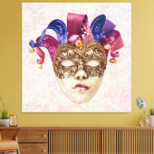 Jester porseleinen masker met linten en bellen canvas afdruk (Insitu (Woonkamer))