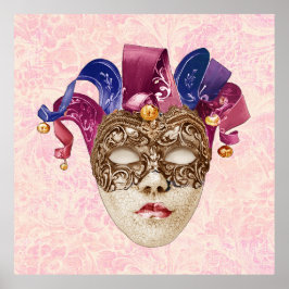 Jester porseleinen masker met linten en bellen poster