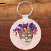 Jester porseleinen masker met linten en bellen sleutelhanger (Voorkant)