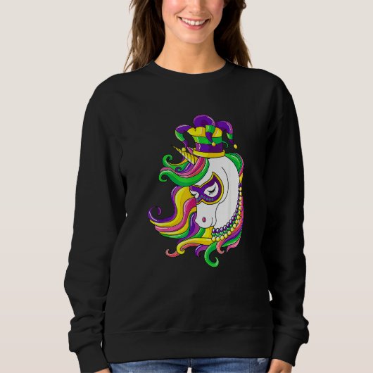 Jester Rainbow Unicorn Design Mardi Gras Mask Cost Trui (Voorkant)