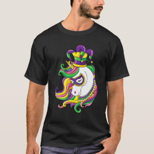 Jester Rainbow Unicorn Mardi Gras Mask Costume T-shirt