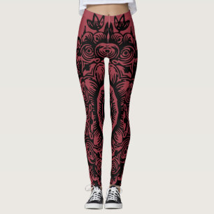 Jester Red met Black Damask Pattern Athletic Leggings