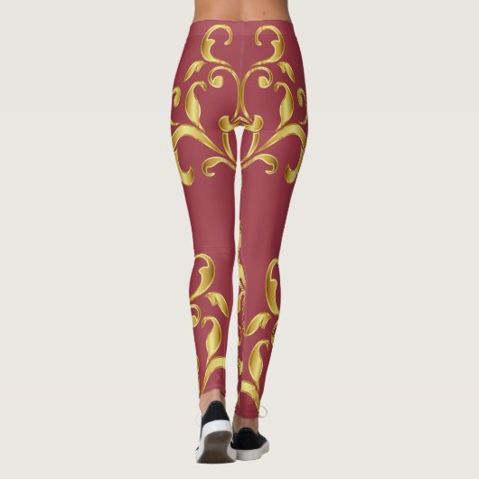 Jester Red met Gold Damask Pattern Athletic Leggings (Achterkant)