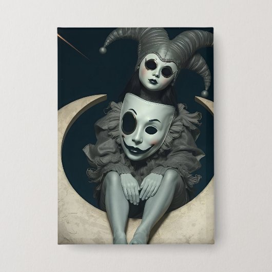 Jester sits on crescent moon wireless charger  button (Voorkant)