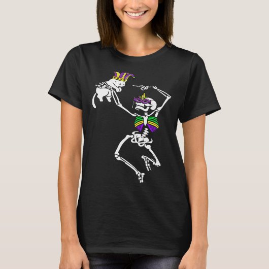 Jester Skeleton Dancing Cat Mardi Gras Mask Carniv T-shirt (Voorkant)