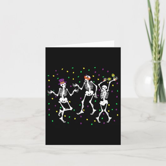 Jester Skeleton Dancing Mardi Gras Botten Carnaval Kaart (Voorkant)