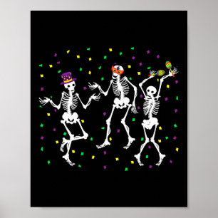 Jester Skeleton Dancing Mardi Gras Botten Carnaval Poster