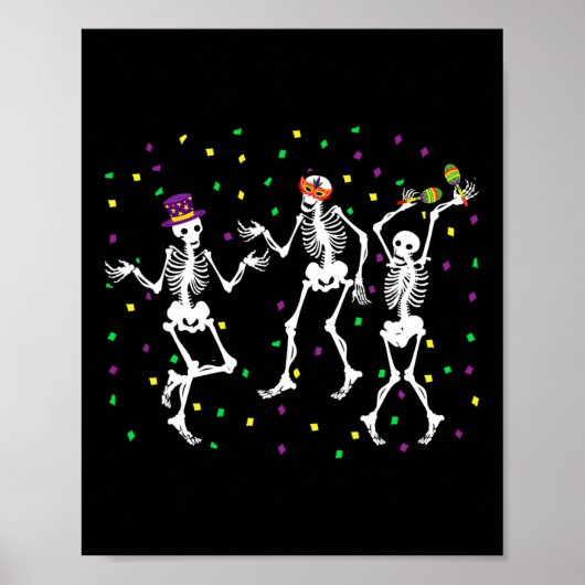 Jester Skeleton Dancing Mardi Gras Botten Carnaval Poster (Voorkant)