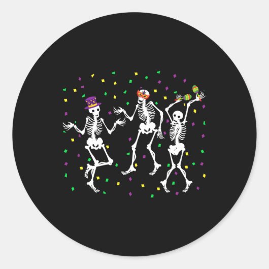 Jester Skeleton Dancing Mardi Gras Botten Carnaval Ronde Sticker (Voorkant)