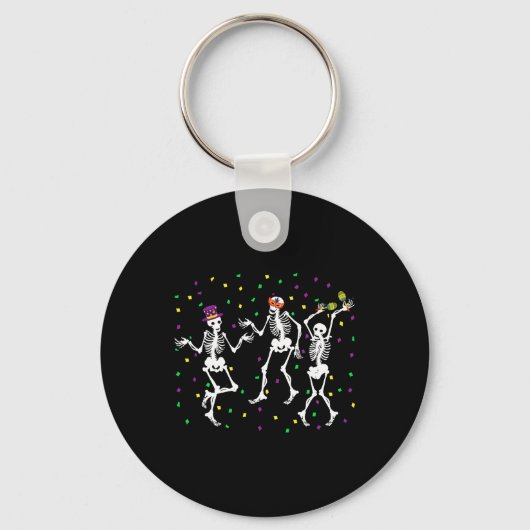 Jester Skeleton Dancing Mardi Gras Botten Carnaval Sleutelhanger (Voorkant)