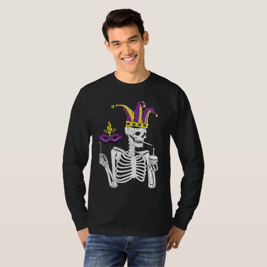 Jester Skeleton Masquerade Party Mardi Gras Mask C T-shirt (Voorkant volledig)