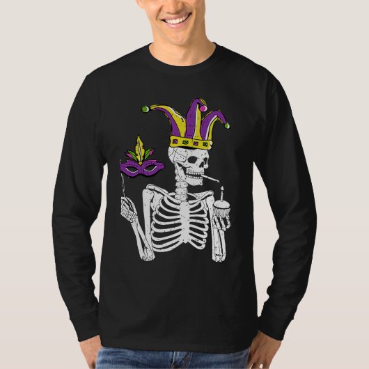 Jester Skeleton Masquerade Party Mardi Gras Mask C T-shirt (Voorkant)