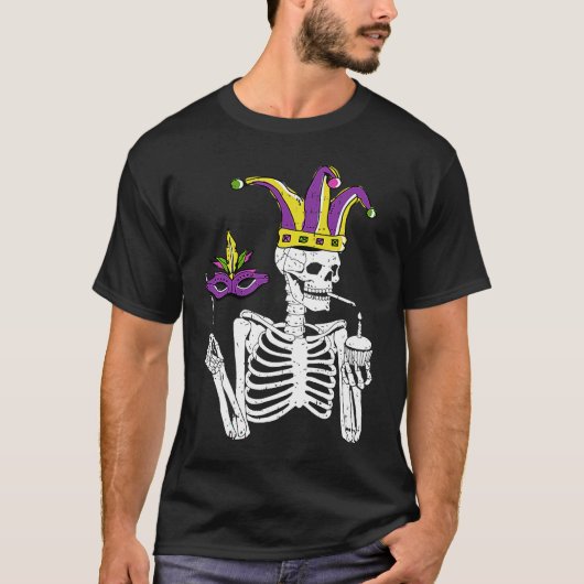 Jester Skeleton Masquerade Party Mardi Gras Mask C T-shirt (Voorkant)