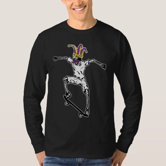 Jester Skeleton Skater Mardi Gras Mask Bones Skate T-shirt (Voorkant)