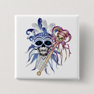 Jester Skull Vierkante Button 5,1 Cm