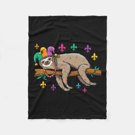 Jester Sloth Dier Schattige Grappig Mardi Gras Car Fleece Deken (Voorkant)