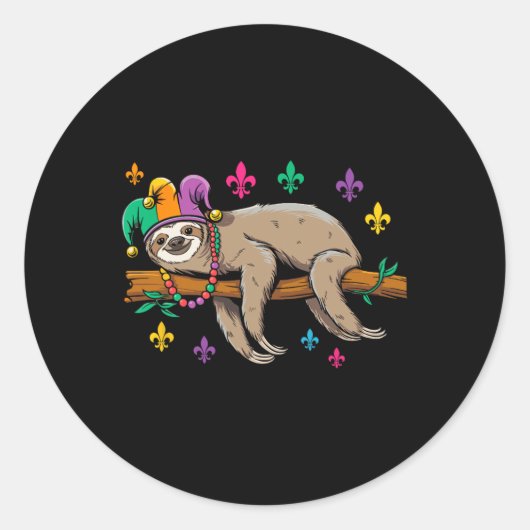 Jester Sloth Dier Schattige Grappig Mardi Gras Car Ronde Sticker (Voorkant)