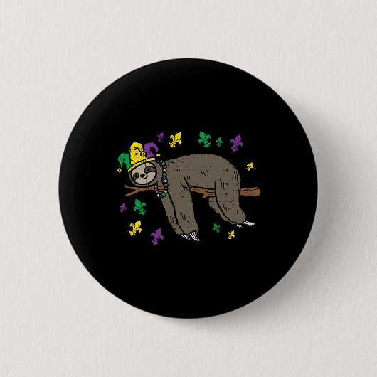 Jester Sloth Lazy Day Animal Cute Funny Mardi Gras Ronde Button 5,7 Cm (Voorkant)