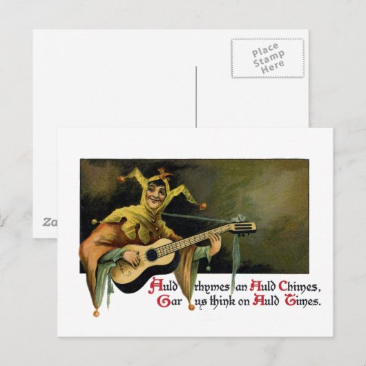 Jester speelt gitaar  Nieuwjaar Feestdagenkaart (Voorkant / Achterkant)