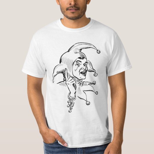 JESTER VAN HET  HOF VAN JUSTITIE IN ZWARTE EN WITT T-SHIRT (Voorkant)