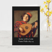 Jester with a Lute Greeting Card Kaart (Gele Bloem)