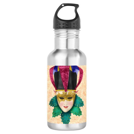 Jester Zwart Pet Carnaval Mask Waterfles (Voorkant)