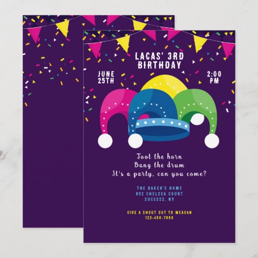 Jester's Hoed Uitnodiging (Voorkant / Achterkant)