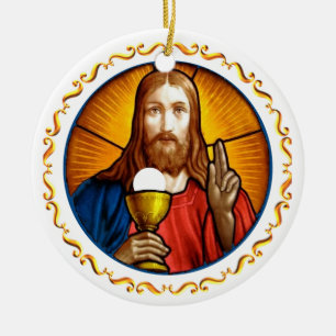 Jesus Afbeelding met Gouden Lijst Keramisch Ornament