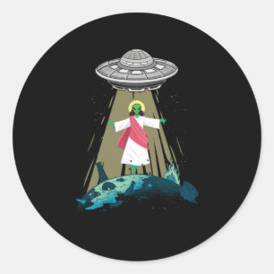 Jesus Alien Abduction UFO Believer Aliens Gift Ronde Sticker