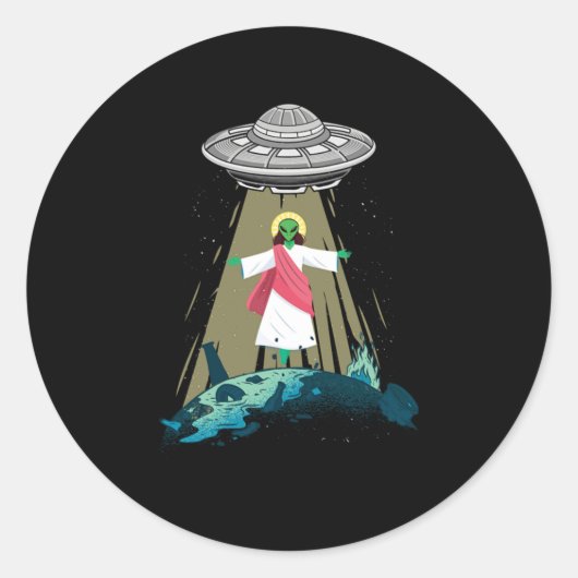 Jesus Alien Abduction UFO Believer Aliens Gift Ronde Sticker (Voorkant)