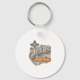 Jesus Alles Vintage Christelijke Typografie Ontwer Sleutelhanger