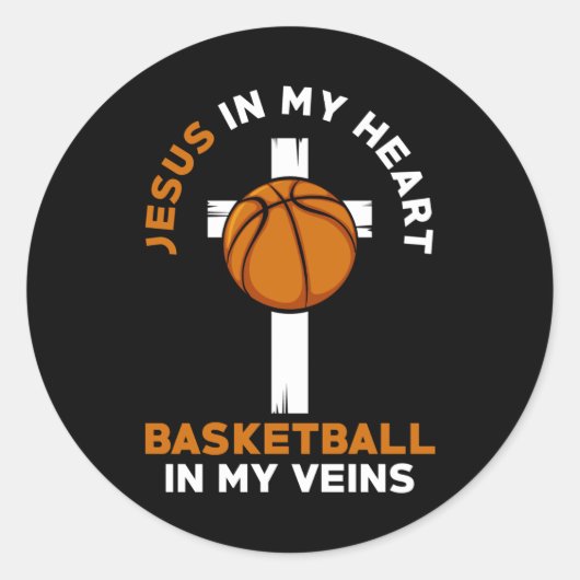 Jesus And Basketball Christian Saying Ronde Sticker (Voorkant)